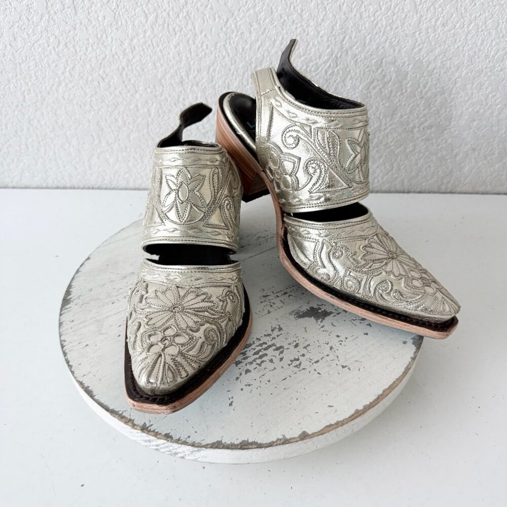 Lane Robin Slingback Mule Gold Cowboy Boots Womens Cowgirl Western Ankle Sz 8.5 - Picture 13 of 13